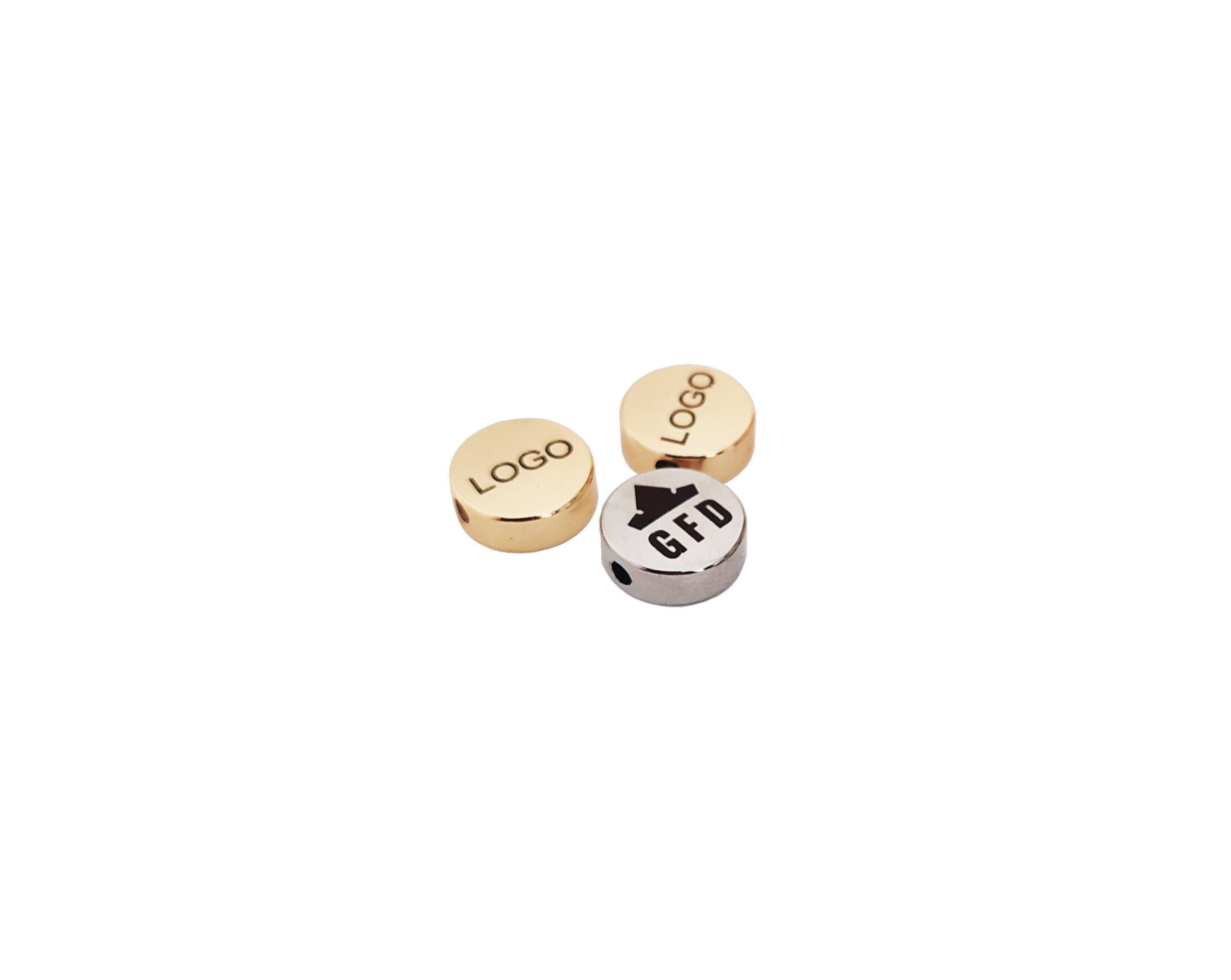 Custom Cylinder Beads, Custom Laser Engraved Logo, 10mm Round, Spacer Beads, Cylinder Beads, Jewelry Tag, Brass Tags
