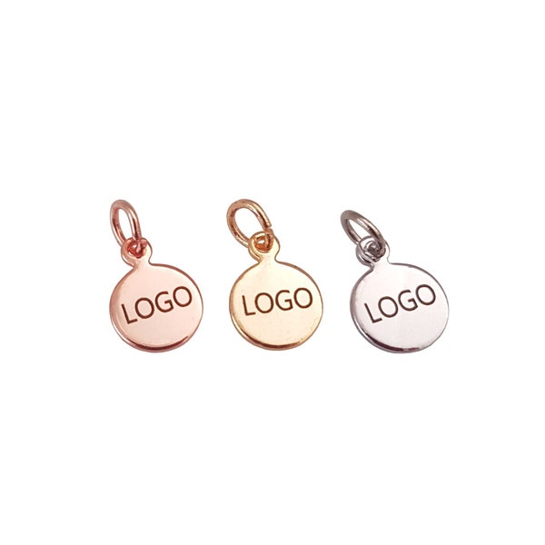 10 mm Custom Laser Engraved Logo, Custom Jewelry Tag, Round Disc, Custom Logo Charm, Metal Jewelry Tags, Brass Tags,