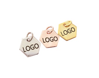 9 mm Custom Laser Engraved Logo, Custom Jewelry Tag, Hexagon Plate, 6mm Equilateral Hexagon, Custom Logo Charm,Metal Jewelry Tags,Brass Tags