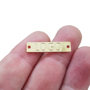 5x25 mm Custom Mechanical Engraved Logo, Double Hole, Custom Jewelry Tag, Rectangle, Custom Logo Charm, Metal Jewelry Tags, Brass Tags,