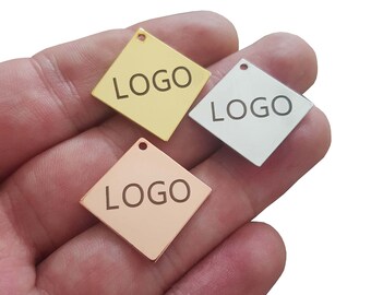 Custom Laser Engraved Logo Charm, Metal Jewelry Tag, 20x20mm