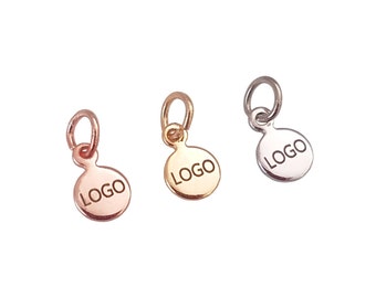 Logotipo grabado con láser personalizado de 6 mm, etiqueta de joyería personalizada, disco redondo, amuleto de logotipo personalizado, etiquetas de joyería de metal, etiquetas de latón,