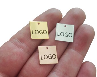 Custom Laser Engraved Logo Jewelry Tag, Metal Charm (13x13mm)