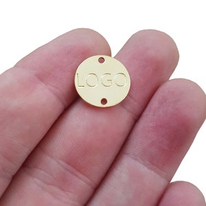 14 mm Custom Mechanical Engraved Logo, Double Hole Round, Custom Jewelry Tag, Round Disc, Custom Logo Charm, Metal Jewelry Tags, Brass Tags,