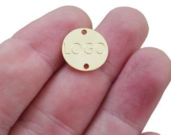 14 mm Custom Mechanical Engraved Logo, Double Hole Round, Custom Jewelry Tag, Round Disc, Custom Logo Charm, Metal Jewelry Tags, Brass Tags,