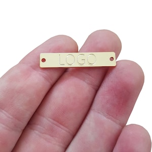 5x30 mm Custom Mechanical Engraved Logo, Double Hole, Custom Jewelry Tag, Rectangle, Custom Logo Charm, Metal Jewelry Tags, Brass Tags,