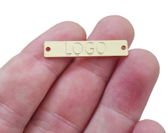5x30 mm Custom Mechanical Engraved Logo, Double Hole, Custom Jewelry Tag, Rectangle, Custom Logo Charm, Metal Jewelry Tags, Brass Tags,