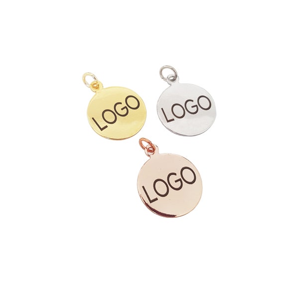 16 mm Custom Laser Engraved Logo, Custom Jewelry Tag, Round Disc, Custom Logo Charm, Metal Jewelry Tags, Brass Tags,