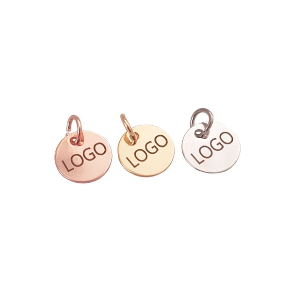 Custom Laser Engraved Logo Charm, 10mm Metal Jewelry Tag