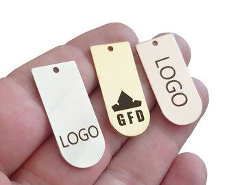 Custom Laser Engraved Logo Tag, Brass Jewelry Charm (13x30 mm)