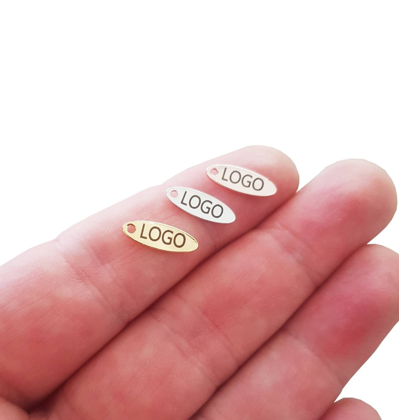 5x12 mm Oval Custom Laser Engraved Logo, Custom Jewelry Tag,Custom Logo Charm, Metal Jewelry Tags, Brass Tags