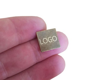 Logo carré sans trou personnalisé gravé au laser, Étiquette pour bijou personnalisé, Charm logo personnalisé, Étiquettes pour bijoux en métal, Étiquettes en laiton