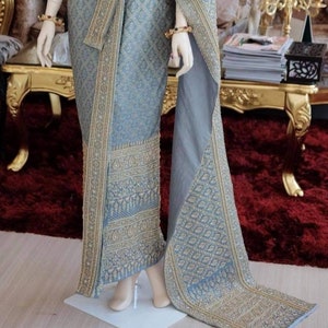 Couture: Thai Chakkri Wedding dress Thai/Khmer Wedding dress Handmade Bead Embroidery Authentic Silk Made to Measurement Personalization image 3