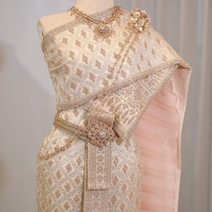 Couture: Thai Chakrabath Wedding dress| Vintage Thai Wedding dress| Handmade Bead Embroidery Authentic Brocade Silk| Personalization Avail