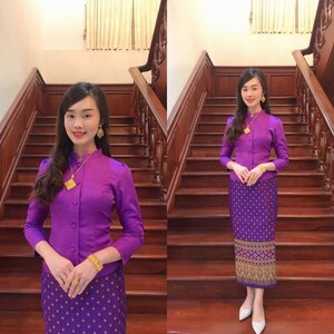 Beautiful Traditional Handmade dress Thai Jitlada for formal occasion, Vintage dress from Thailand, Thai/ Lao sinh, Bust up to 46 image 3