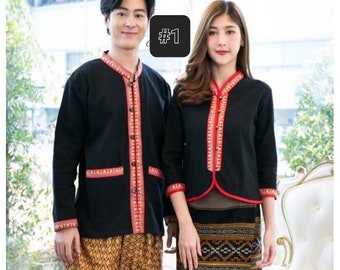 Set of Thai Lanna Shirt for Couple, Thai lanna - Chiang Mai , Hand woven 100% cotton, Asian dress, Vintage Shirt for Couple, Plus Size avai