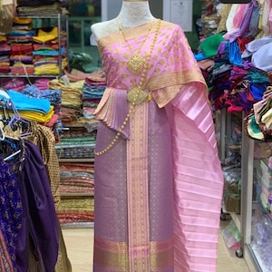 Amazing traditional Thai/Khmer costumes| Embriodered sash+ brocade Silk Skirt| Thai/Khmer wedding | Thai/Khmer dance, Plus Size Available