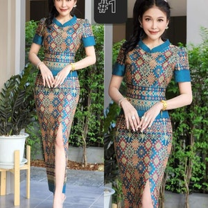 Stunning handmade Thai/Lao dress| Hand Woven fabric made by Locals| Vintage split skirt| Temple dress| Bust up to 38"