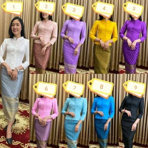 Beautiful Traditional Handmade dress Thai Jitlada for formal occasion, Vintage dress from Thailand, Thai/ Lao sinh, Bust up to 46 image 7