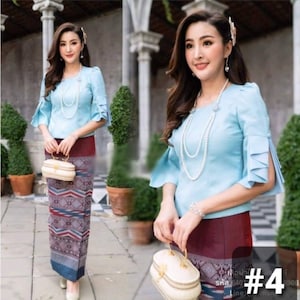 Beautiful traditional Thai/Lao dress Synthetic Silk dress Asian Vintage outfit Temple dress for Asian women Bust up to 44 image 5