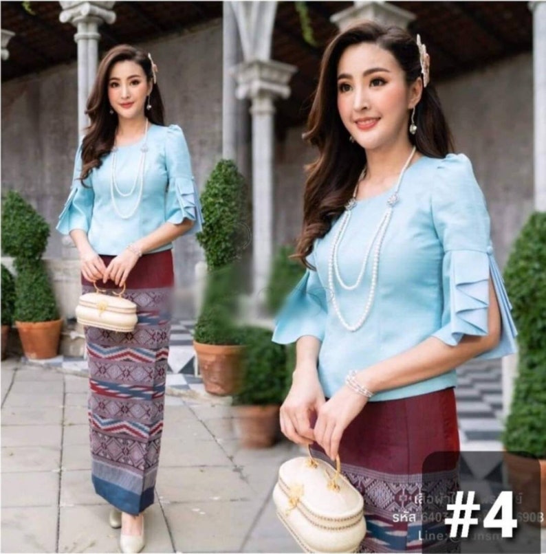 Beautiful traditional Thai/Lao dress Synthetic Silk dress Asian Vintage outfit Temple dress for Asian women Bust up to 44 image 5