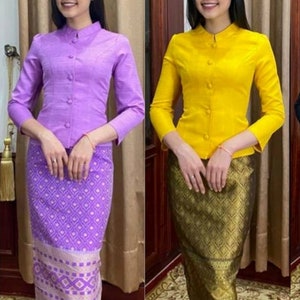 Beautiful Traditional Handmade dress Thai Jitlada for formal occasion, Vintage dress from Thailand, Thai/ Lao sinh, Bust up to 46 image 5