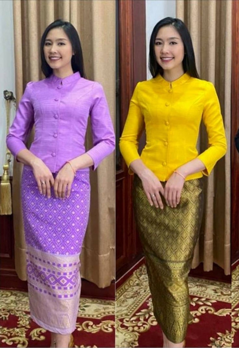 Beautiful Traditional Handmade dress Thai Jitlada for formal occasion, Vintage dress from Thailand, Thai/ Lao sinh, Bust up to 46 image 5