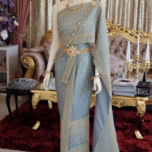 Couture: Thai Chakkri Wedding dress| Thai/Khmer Wedding dress| Handmade Bead Embroidery Authentic Silk| Made to Measurement| Personalization