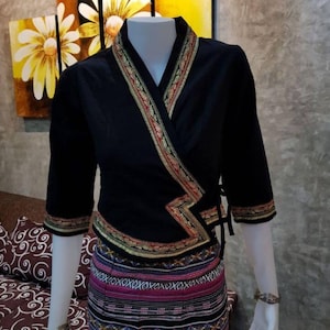 Traditional Thai Blouse for women, Thai lanna blouse, Hand woven 100% cotton tops in vintage style, Asian dress, Plus Size available