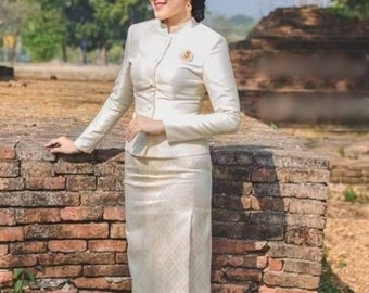 Gorgeous Thai Jitlada dress| Handmade Thai traditional | Mother of Bride|  Temple dress| Asian Vintage dress| Made To Measurement| Plus Size