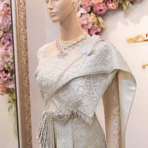 Couture: Thai Sivalia wedding dress, Thai/Khmer Traditional Dress, Handmade Bead Embroidery, Lace+Authentic Silk, Made To Measurement