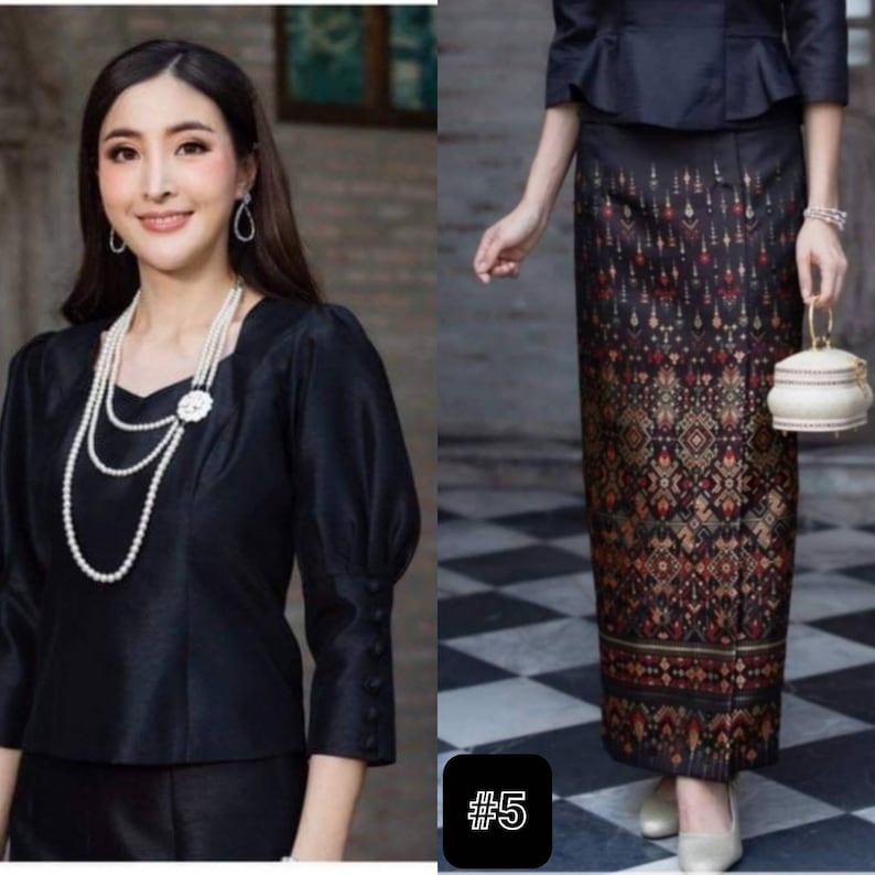 Beautiful traditional Thai/Lao dress Synthetic Silk dress Asian Vintage outfit Temple dress for Asian women Bust up to 44 image 6