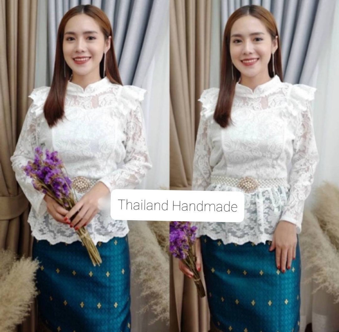 Lace traditional Thai blouse for women Handmade tops Vintage | Etsy