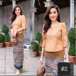 Beautiful traditional Thai/Lao dress Synthetic Silk dress Asian Vintage outfit Temple dress for Asian women Bust up to 44 image 3