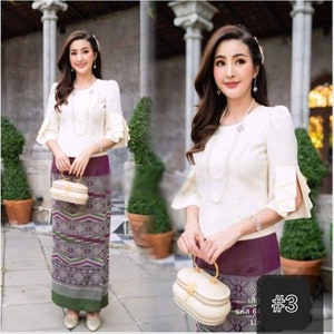 Beautiful traditional Thai/Lao dress Synthetic Silk dress Asian Vintage outfit Temple dress for Asian women Bust up to 44 image 4