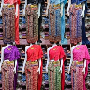 Beautiful handmade traditional thai costome| Satin sash+ printed Skirt| Thai/Khmer Bridemaid | Thai/Khmer dance