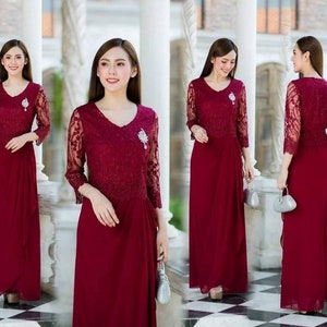 Stunning Mother of the bride dress Premium Lace Mix Silk Maxi dress for elderly Bust up to 44 image 3