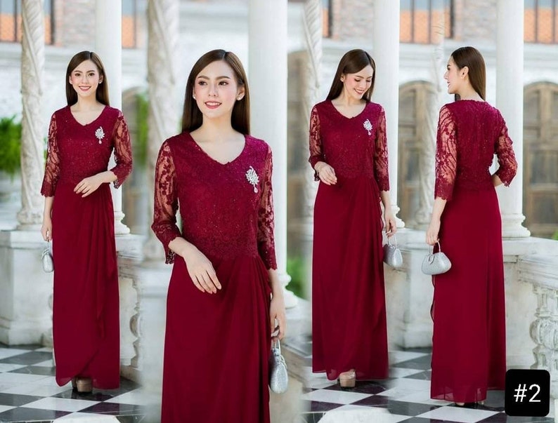Stunning Mother of the bride dress Premium Lace Mix Silk Maxi dress for elderly Bust up to 44 image 3