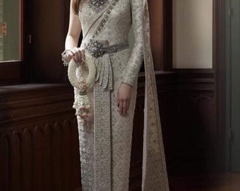 Couture: Thai Prayuk dress| Thai/Khmer Traditional Wedding Dress| Handmade Bead Embroidery+ Authentic Silk| Made To Measurement