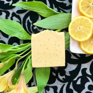 Minty Lemon Poppyseed Soap | Cold Process | Face and Body Bar | Vegan Palm Oil Free | Natural | Exfoliating | Handmade Soap | Essential Oils