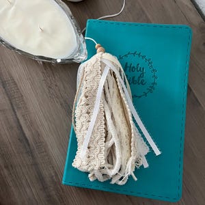 Handmade Neutral Bible Tassel, Ribbon Bookmark, Tassel Bookmark, Yarn Bible Tassel