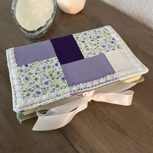 Purple Floral Quilted Bible Cover with Custom Sizing and Ribbon Closure
