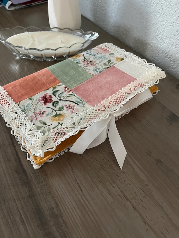 Pink/Neutral Floral Quilted Bible Cover with Custom Sizing and Ribbon Closure