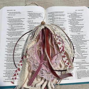 Handmade Bible Tassel, Pink Ribbon, Yarn Bookmark