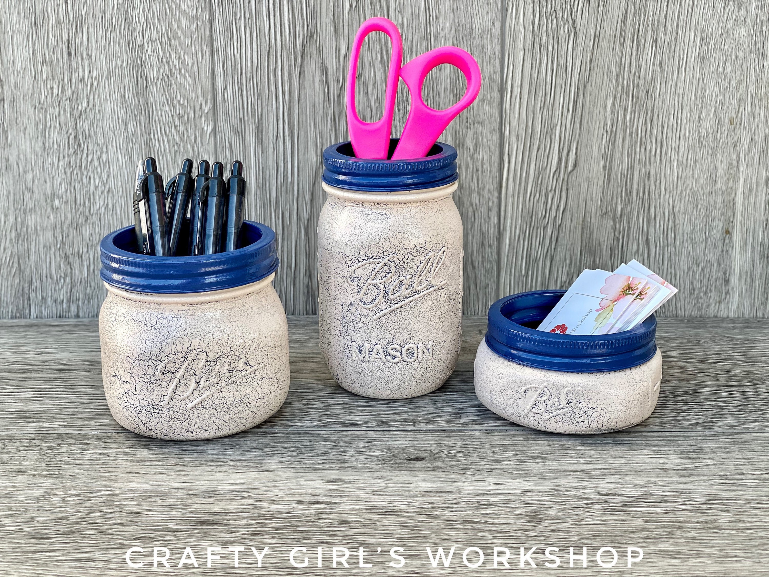 Pencil Holder Mason Jar Pen Holder Pen Cup Business Card Etsy