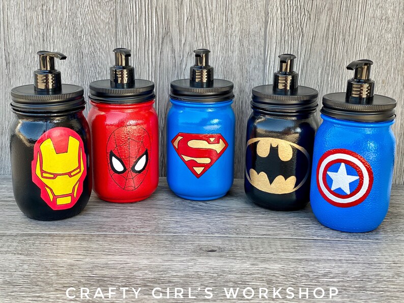 Superheroes bathroom Set Mason Jar Bathroom Accessories Etsy