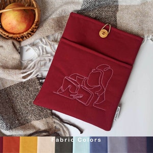 Fabric Embroidered Book Sleeve with Pocket
