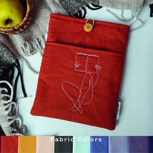 Fabric Embroidered Book Sleeve with Pocket