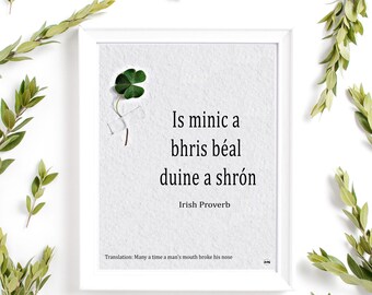 Irish proverb quote.Irish wisdom in Irish language print w/English translation.Irish blessing.Irish saying.Irish gift idea.Irish Proverb.