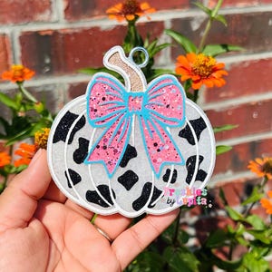 Cowprint pumpkin with bow, coquette bow, Halloween Freshie, Fall Freshie, Car Air Freshener